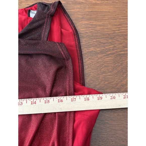 R&M Richards 12P Red Sleeveless Glitter Blouson Dress Ruffle Hem Open Back - Picture 14 of 16
